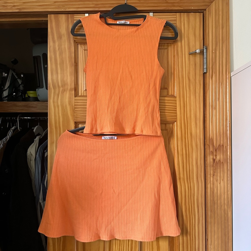 Reformation Orange Ribbed Dress Set